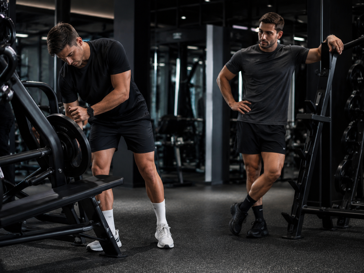 Hombres entrenando en el gimnasio, contexto de la conversación sobre tadalafil y fitness